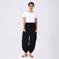 Black 2 Front Pocket Harem Pants with Ankle Cuffs Drawstring - One Size Fits Most