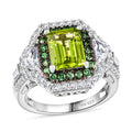D'Joy Hebei Peridot and Multi Gemstone 4.30 ctw Ring in Rhodium Over Sterling Silver (Size 10.0) - Sticky add to cart bar