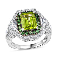 D'Joy Hebei Peridot and Multi Gemstone 4.30 ctw Ring in Rhodium Over Sterling Silver (Size 10.0)