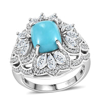 Sleeping Beauty Turquoise, Moissanite Ring in Rhodium Over Sterling Silver (Size 7.0) 4.30 ctw