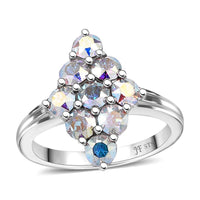J Francis Embellished with Aurora Borealis Crystal by Swarovski Gem Garden Nonet Ring in Platinum Bond (Size 6.0)