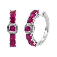 Niassa Ruby (FF) 7.35 ctw Hoop Earrings in Rhodium Over Sterling Silver