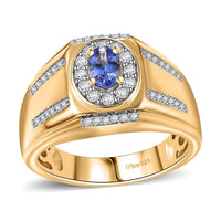 AAA Tanzanite, White Zircon Mens' Ring in 18K Vermeil YG Over Sterling Silver (Size 10.0) 1.10 ctw