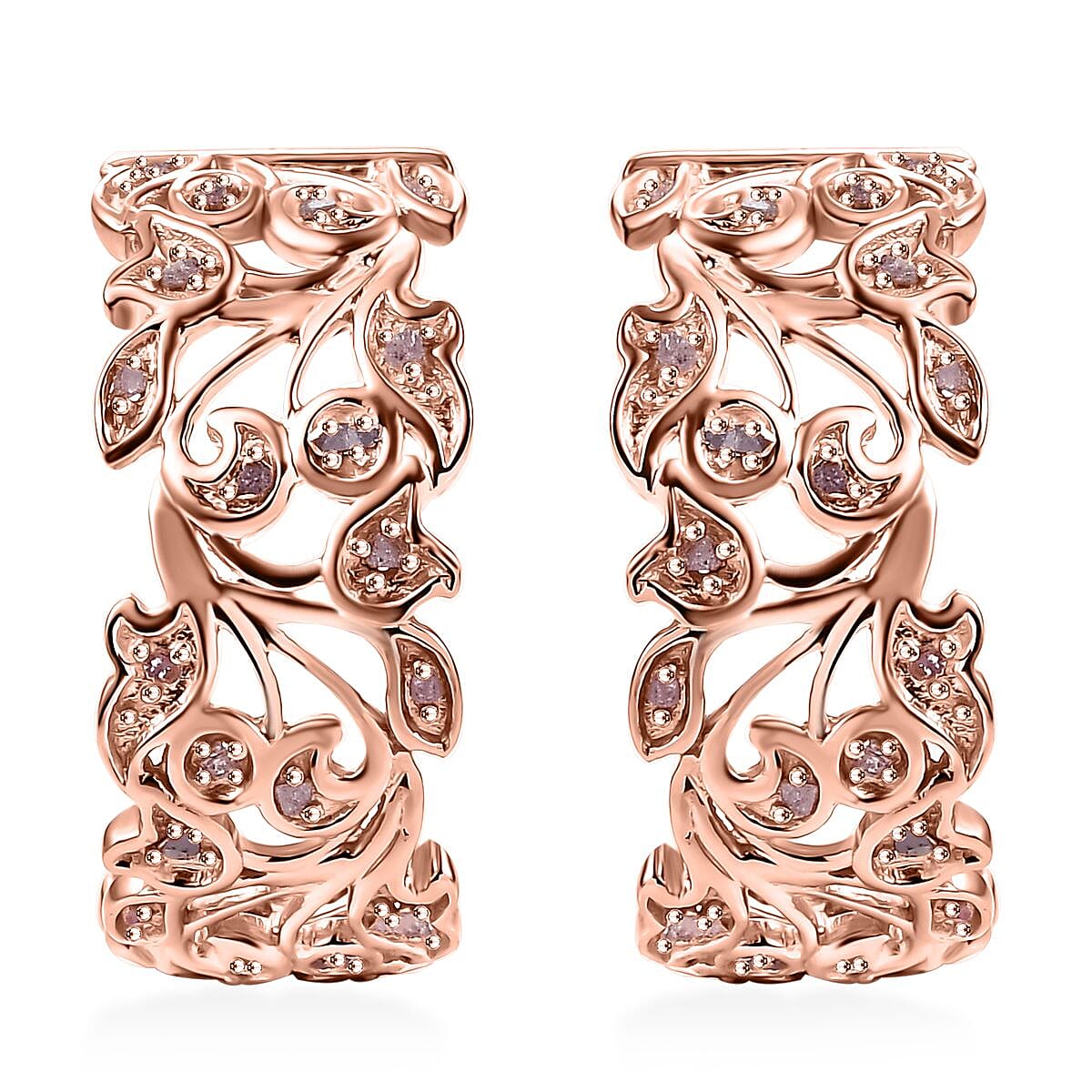 D'Joy Uncut Natural Pink Diamond 0.25 ctw Vine Earrings in 18K Vermeil Rose Gold Over Sterling Silver