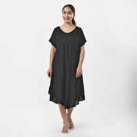 TLV Tamsy Black Embroidered Umbrella Dress with Sleeves and Neck-Tie - One Size Fits Most