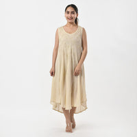 TAMSY Off-White Sleeveless Solid Embroidered Umbrella Dress - One Size Fits Most
