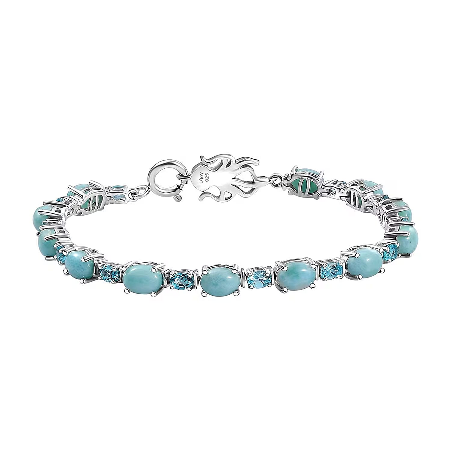 D'Joy Larimar and Betroka Blue Apatite 14.30 ctw Octopus Bracelet in Rhodium Over Sterling Silver (7.25 In)