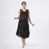 TAMSY Black Diamond Block Printed Sleeveless Umbrella Dress - One Size Fits Most