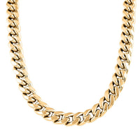 10K Yellow Gold Flat Miami Cuban 5mm Necklace 20 Inches with Simulated Diamond Lock 11.24 Grams 0.30 ctw