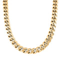 10K Yellow Gold Flat Miami Cuban 7mm Necklace 26 Inches with Simulated Diamond Lock 24.00 Grams 0.30 ctw - Sticky add to cart bar