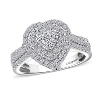 Luxuriant Lab Grown Diamond (G-H, SI) Heart Ring in Platinum Over Sterling Silver (Size 10.0) 1.00 ctw