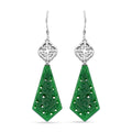 Green Jade (D) 24.40 ctw Carved Dangle Earrings in Rhodium Over Sterling Silver - Sticky add to cart bar