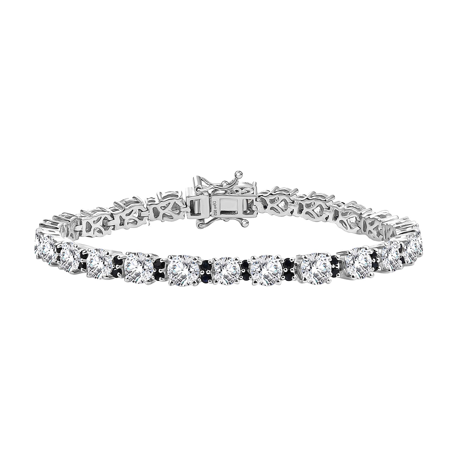 Moissanite and Madagascar Blue Sapphire 11.75 ctw Bracelet in Rhodium Over Sterling Silver (7.25 In)