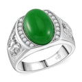Green Jade, White Zircon Ring in Rhodium Over Sterling Silver (Size 10.0) 7.50 ctw - Sticky add to cart bar