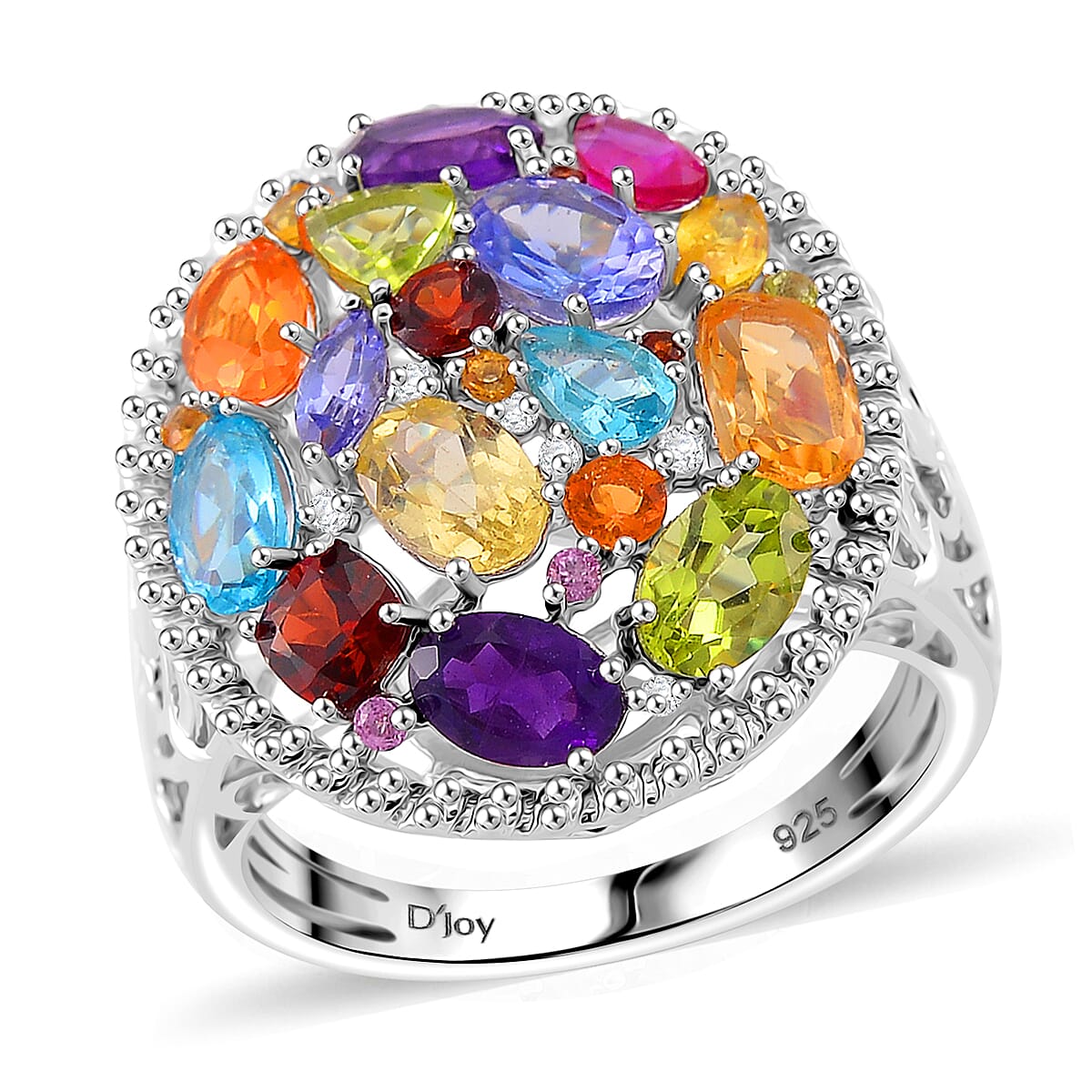 Multi Gemstones Ring in Rhodium Over Sterling Silver (Size 10.0) 5.50 ctw
