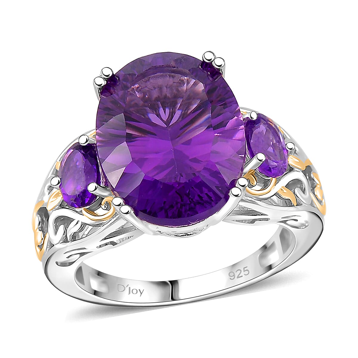 African Amethyst 9.85 ctw Ring in 18K Vermeil YG and Platinum Over Sterling Silver (Size 10.0)