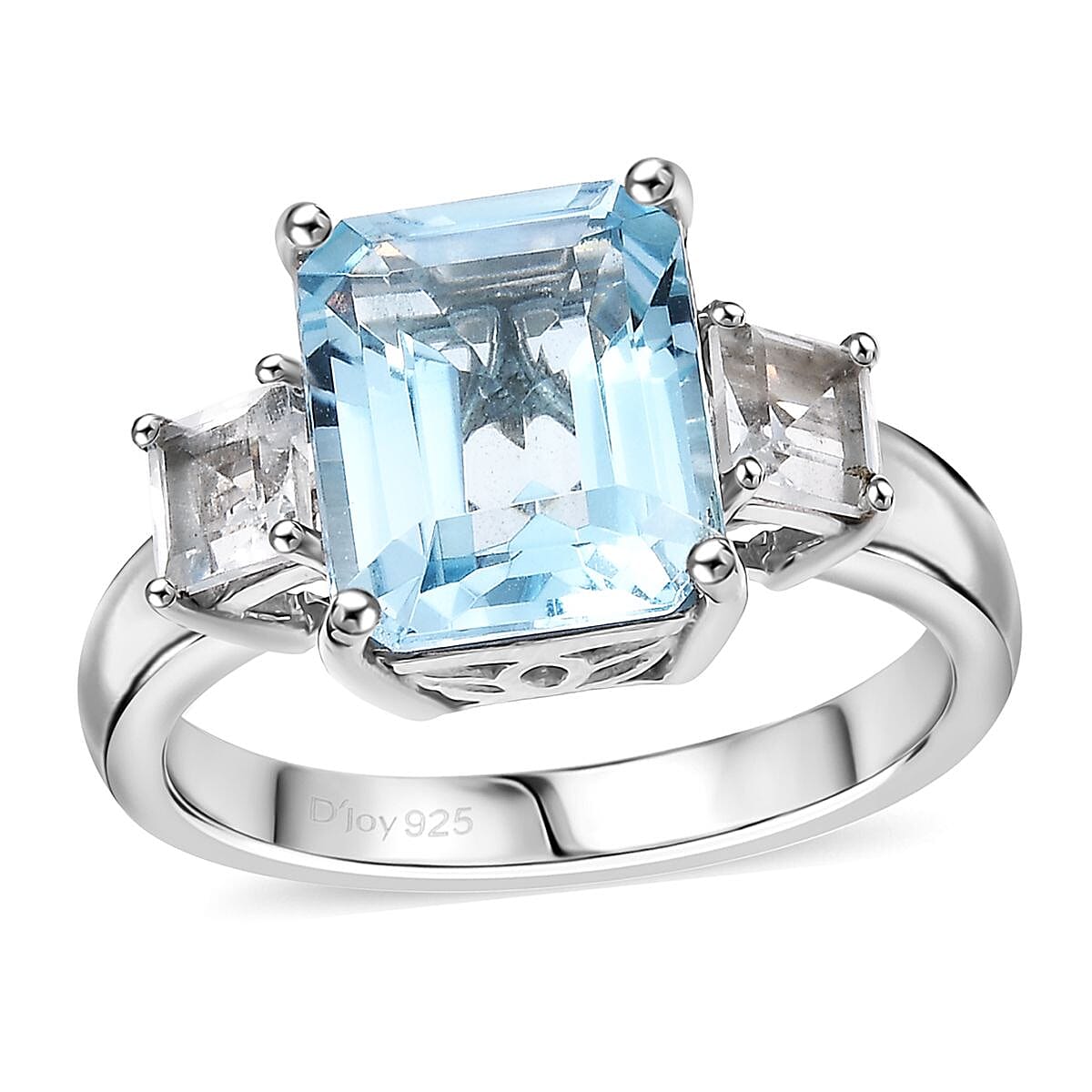 Blue Topaz, White Topaz Ring in Platinum Over Sterling Silver (Size 7.0) 6.00 ctw