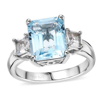 Blue Topaz, White Topaz Ring in Platinum Over Sterling Silver (Size 7.0) 6.00 ctw