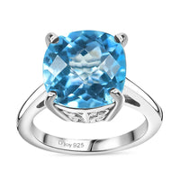 Sky Blue Topaz Solitair Ring in Platinum Over Sterling Silver (Size 7.0) 8.90 ctw