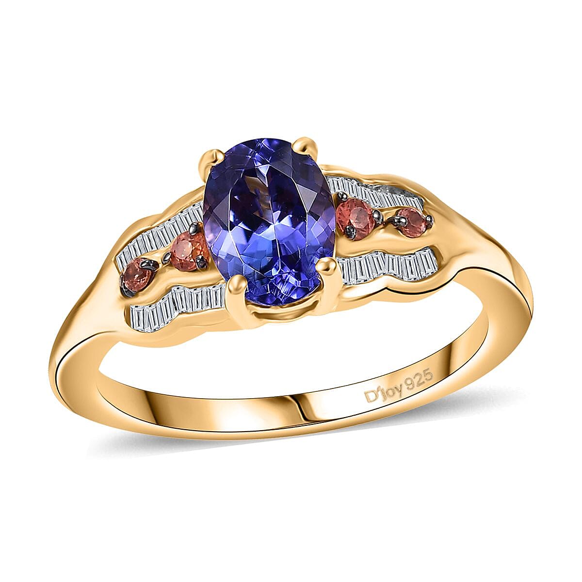 AAA Tanzanite, Padparadscha Sapphire (BT), Diamond Lustre Serenade Ring in 18K Vermeil YG Over Sterling Silver (Size 10.0) 1.35 ctw