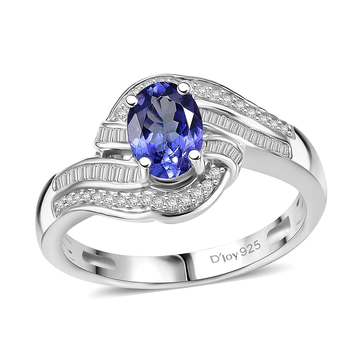 AAA Tanzanite and Diamond 1.15 ctw Ring in Rhodium Over Sterling Silver (Size 6.0)