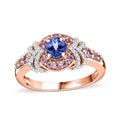 AAA Tanzanite, Multi Gemstone Blushing Twilight Ring in 18K Vermeil RG Over Sterling Silver (Size 10.0) 1.10 ctw - Sticky add to cart bar