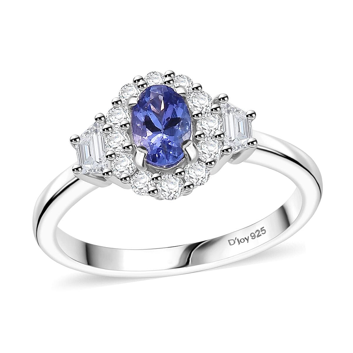 AAA Tanzanite, White Zircon Halo Ring in Rhodium Over Sterling Silver (Size 10.0) 1.25 ctw