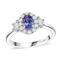 AAA Tanzanite, White Zircon Halo Ring in Rhodium Over Sterling Silver (Size 10.0) 1.25 ctw