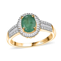 Kagem Zambian Emerald, White Diamond Ring in 18K Vermeil YG Over Sterling Silver (Size 10.0) 1.50 ctw