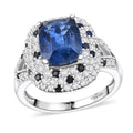 Kashmir Kyanite and Multi Gemstone 4.80 ctw Split Shank Ring in Rhodium Over Sterling Silver - Sticky add to cart bar