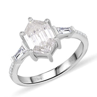 Moissanite (Hexagon 11 mm) Ring in Rhodium Over Sterling Silver (Size 10.0) 2.90 ctw
