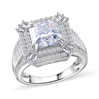 Squartuguese Cut Moissanite (Oct 8 mm) Ring in Rhodium Over Sterling Silver (Size 10.0) 3.90 ctw