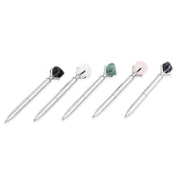 Set of 5 Gemstone Pens (Amethyst, Rose Quartz, Green Flourite, Clear Quartz and Black Obsidian) - Silver
