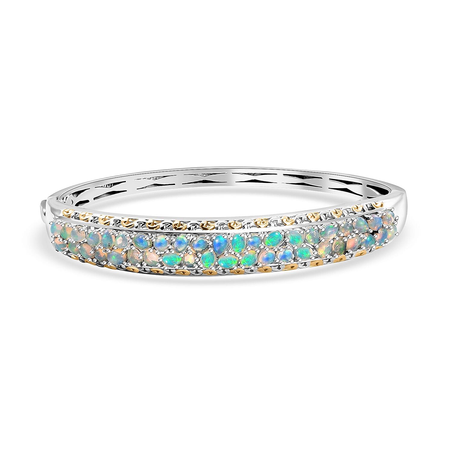 Doorbuster Ethiopian Welo Opal 4.35 ctw Bangle Bracelet in 18K Vermeil YG and Rhodium Over Sterling Silver (6.50 In)