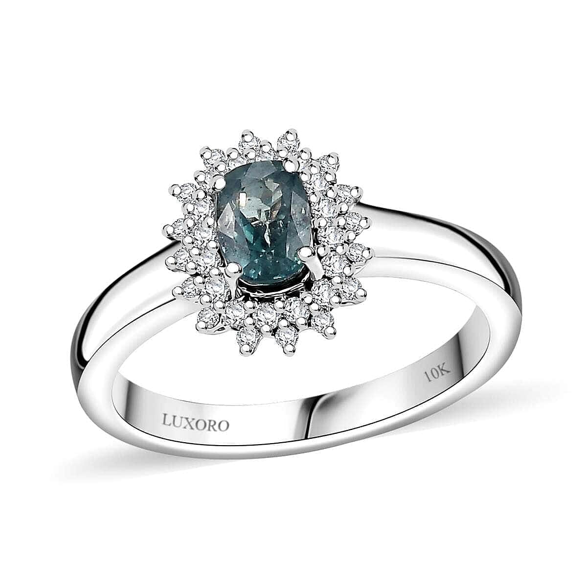 Luxoro 10K White Gold AAA Narsipatnam Alexandrite, Diamond (G-H, I2) (0.20 cts) Ring (Size 7.0) 1.00 ctw