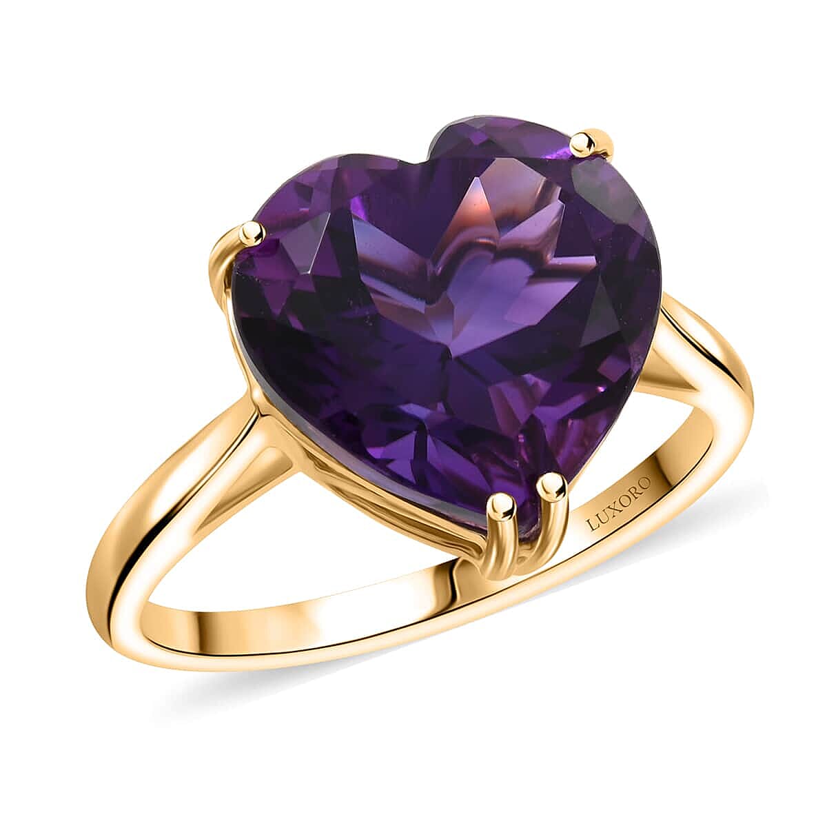 Luxoro 10K Yellow Gold AAA Lusaka Amethyst Heart Ring (Size 10.0) 5.65 ctw