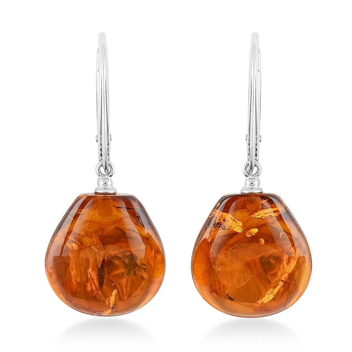 Baltic Amber Pebble Drop Earrings in Sterling Silver