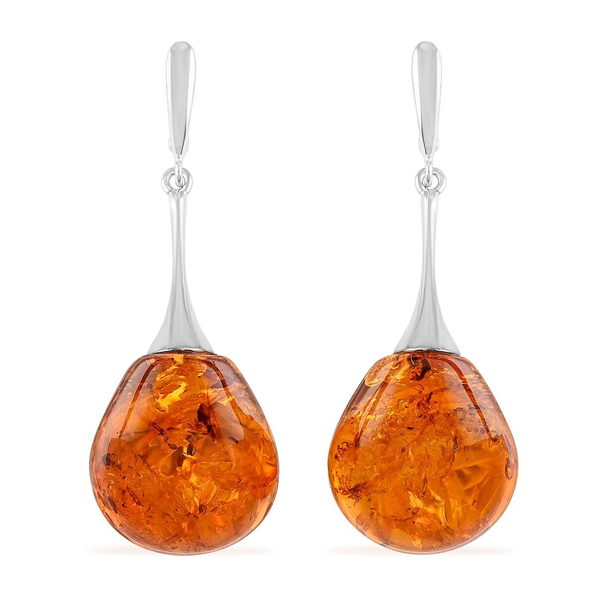 Natural Baltic Amber Drop Earrings in Sterling Silver