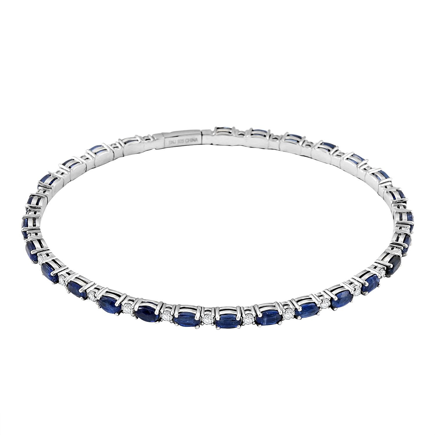 NY Closeout Kyanite and White Topaz 6.38 ctw Bangle Bracelet (6.75 In) in Sterling Silver with 1.5g Titanium Spring
