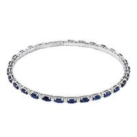 NY Closeout Kyanite and White Topaz 6.38 ctw Bangle Bracelet (6.75 In) in Sterling Silver with 1.5g Titanium Spring