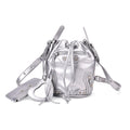 Silver Faux Leather Rivet Drawstring Bucket Bag (12.2"x10.43"x6.1") with Zipper Pouch - Sticky add to cart bar