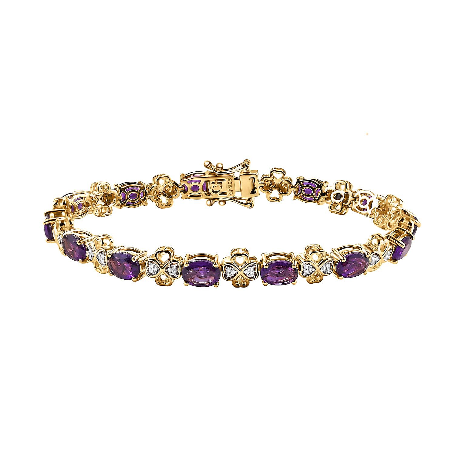 GP Amore Collection African Amethyst, White Zircon Bracelet in 18K Vermeil YG Over Sterling Silver (7.25 In) 9.90 ctw