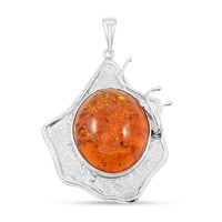 Baltic Amber Oval Shape Pendant without Chain in Sterling Silver
