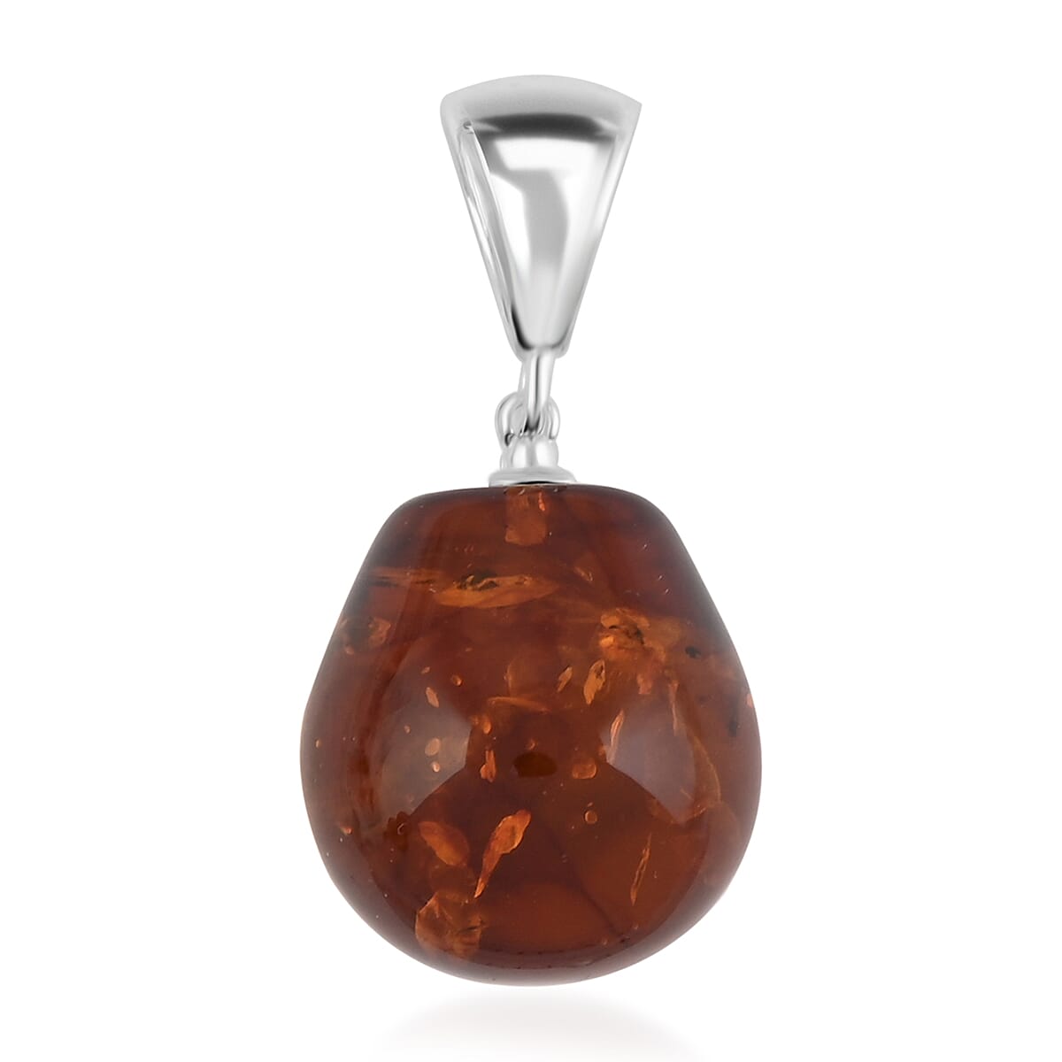 Baltic Amber Honey Drop Shape Pendant without Chain in Sterling Silver