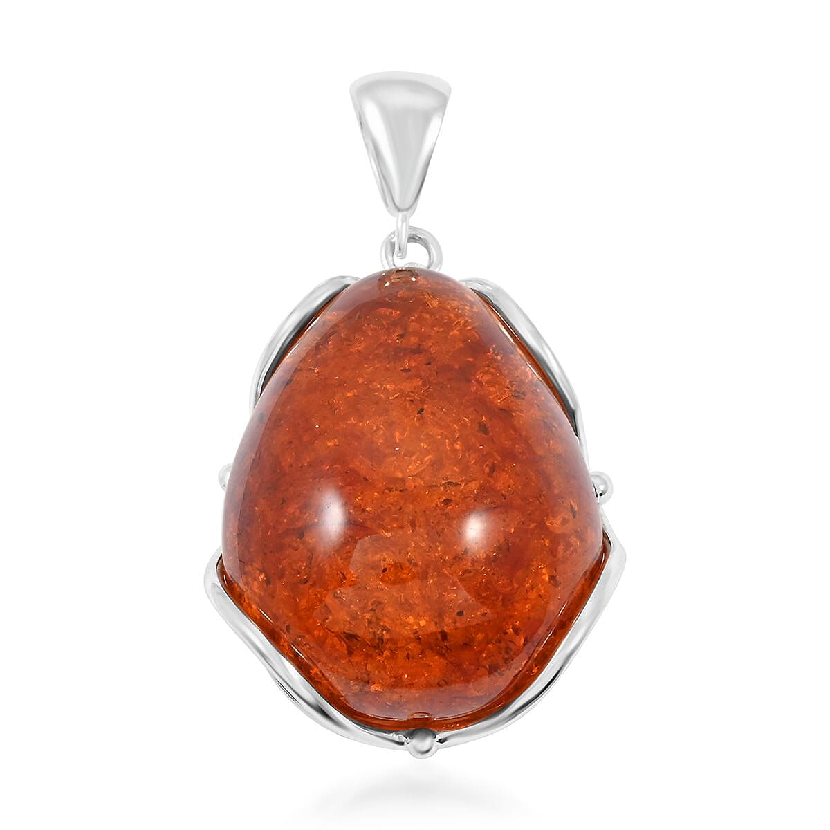 Baltic Amber Sunset Drop Shape Pendant without Chain in Sterling Silver