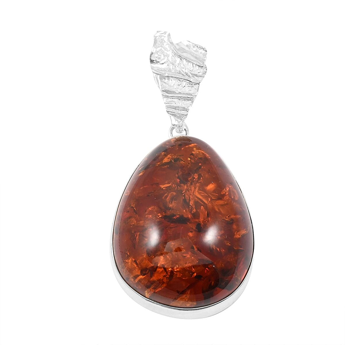 Baltic Amber Drop Shape Pendant without Chain in Sterling Silver