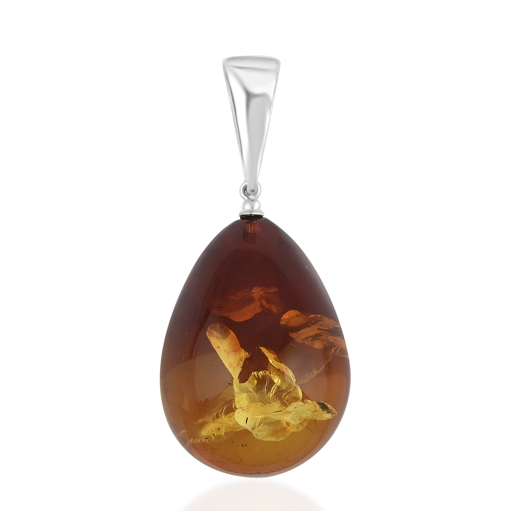 Baltic Amber Glow Drop Shape Pendant without Chain in Sterling Silver