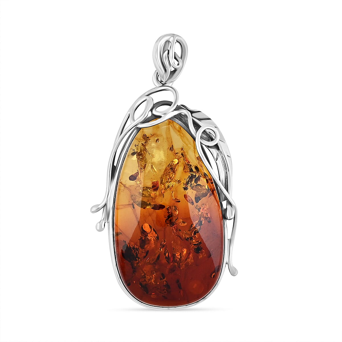 Baltic Amber Fancy Shape Designer Pendant without Chain in Sterling Silver