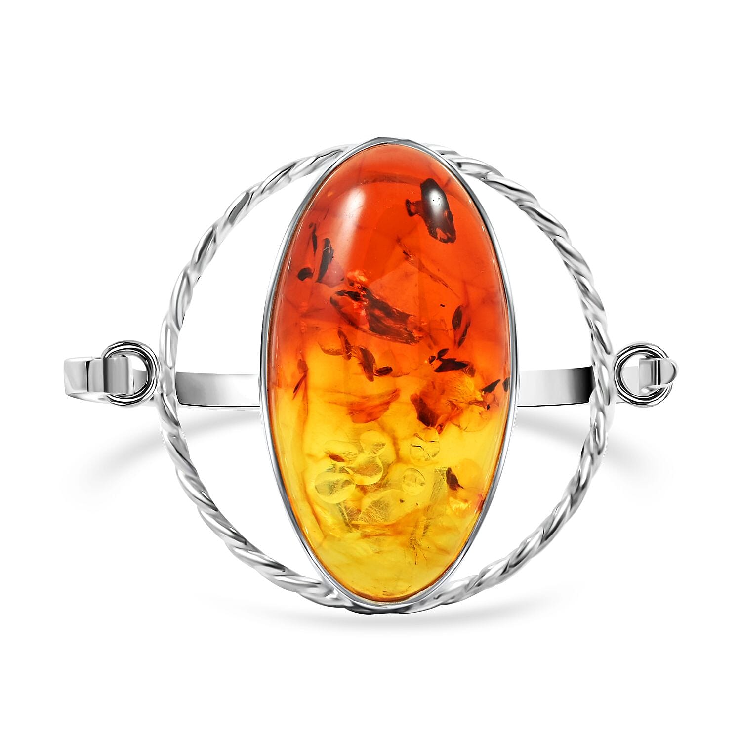 Baltic Amber Bangle Bracelet in Sterling Silver (7.25 In)