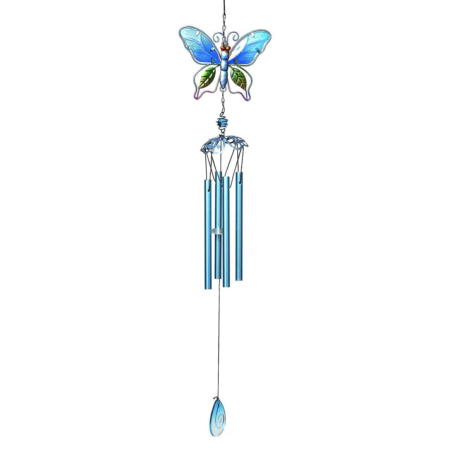 Blue with Multi Color Iron and Glass Wind Cime - Butterfly (29.13"x6.3")